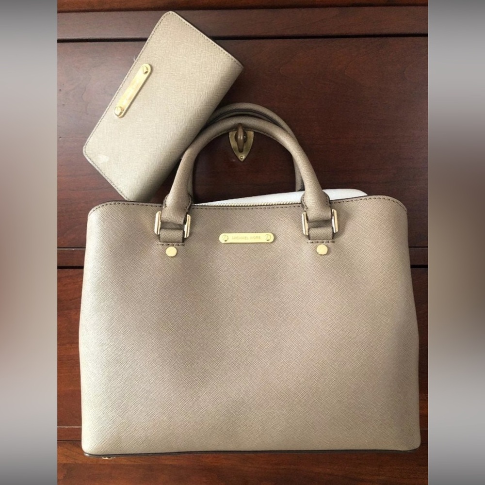 MICHAEL KORS SAVANNAH MEDIUM SATCHEL WALLET Dark Dune NWT $446